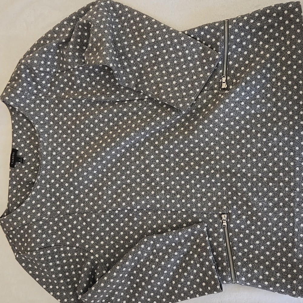 Talbots Metallic Dot Knit Top | Women’s Large | Gray with White Polka Dot